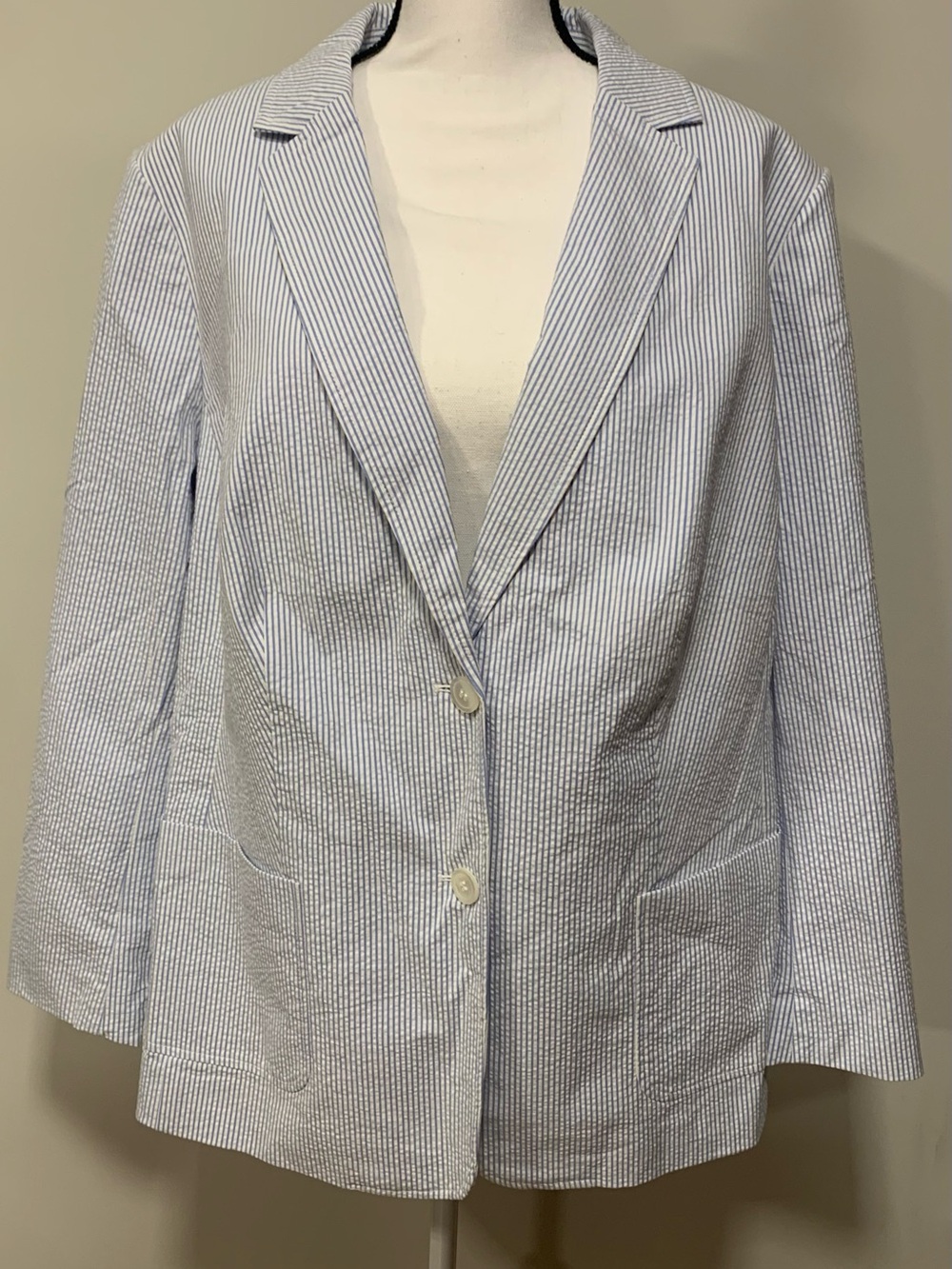 Talbots Blazer Womens Size 22W Seersucker Striped Blue White Preppy Nautical